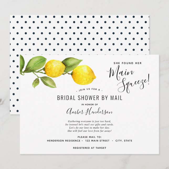 Haupt-Squeeze-Lemons-Brautparty per Mail Einladung (Vorne/Hinten)