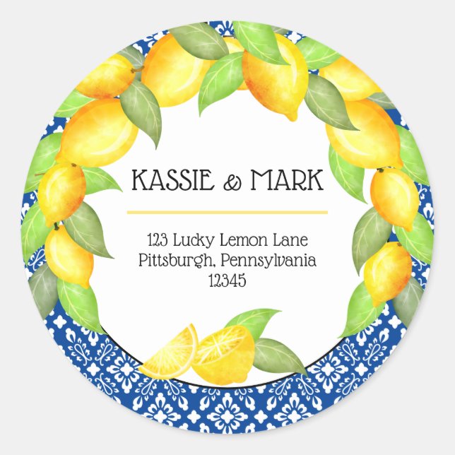 Haupt Squeeze Lemons Italienische Rücksendeadresse Runder Aufkleber (Vorderseite)