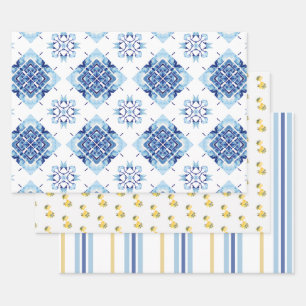 Haupt-Squeeze-Zitronenblaue Fliesen Helle Brautpar Geschenkpapier Set