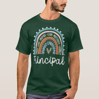 Hauptort Leopard Regenbogen Funny Principal Zurück T-Shirt