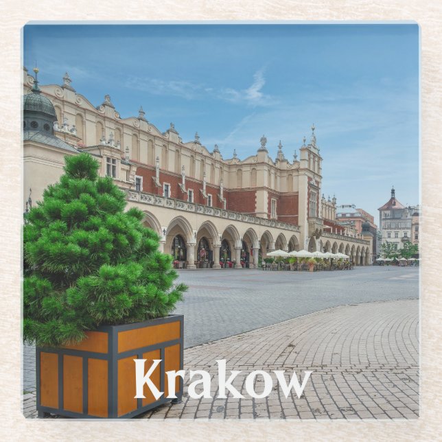 Hauptplatz der Altstadt von Krakau, Polen Glasuntersetzer (Vorderseite)
