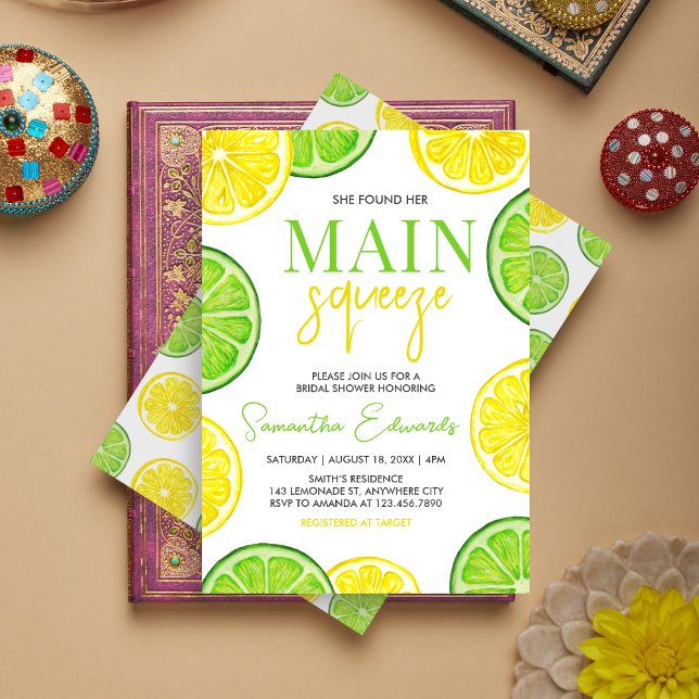 Hauptpresse Citrus Lemon Limones Brautparty Einladung (Citrus Main Squeeze Bridal Shower Invitation)