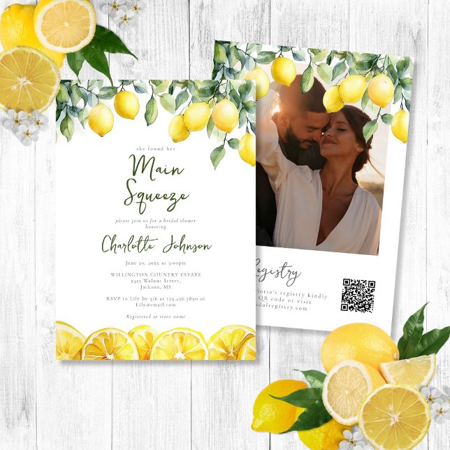 Hauptpresse Foto QR Brautparty Einladung (Main Squeeze Watercolor Photo QR Bridal Shower Invitation)