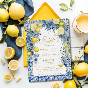 Hauptpresse Italien Lemon Blue Tiles Birthday Einladung