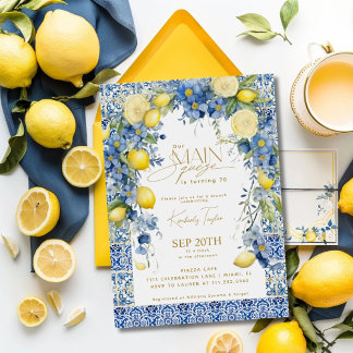 Hauptpresse Italien Lemon Blue Tiles Birthday Einladung