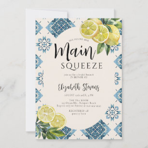 Hauptpresse Lemon Blue Tiles Citrus Brautparty Einladung