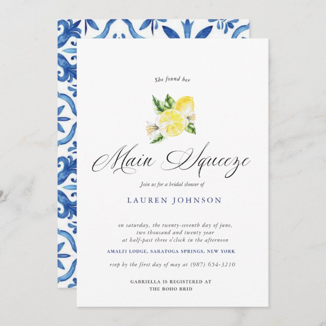 Hauptpresse Moderne Wasserfarbe Lemon Bridal Einladung (Vorne/Hinten)