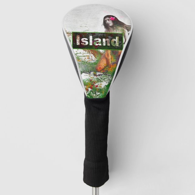 Hauptquartier-Insel Hula Mädchen mit Blumen Golf Headcover (Vorderseite)