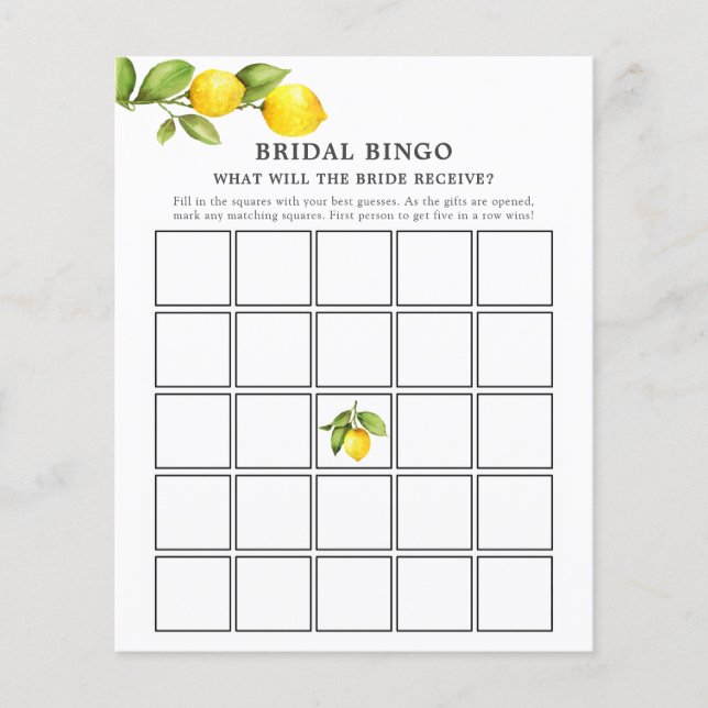 Hauptqueeze Lemons Bridal Bingo Game Card (Vorderseite)