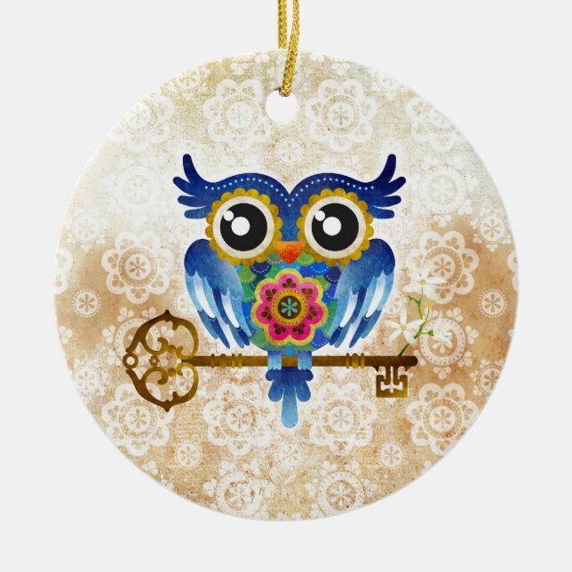 Hauptschlüssel-Eule Keramik Ornament (Vorne)