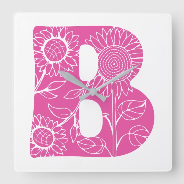 Hauptstadt B florale Monogramm Quadratische Wanduhr (Vorderseite)