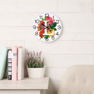 Hauptstadt Brief L floral monogramm Große Wanduhr