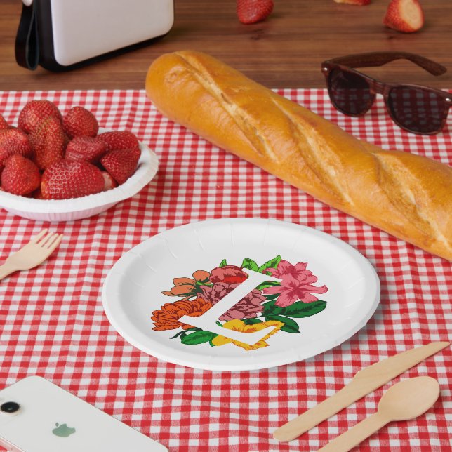 Hauptstadt Brief L floral monogramm Pappteller (Picknick)
