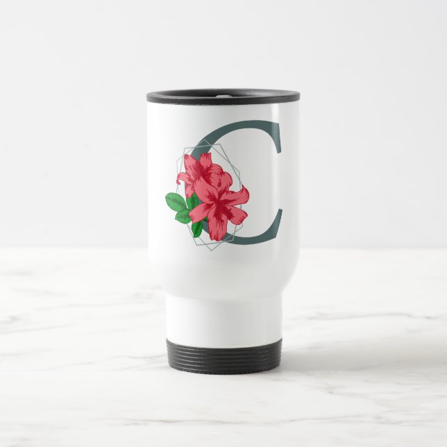 Hauptstadt Buchstabe C florale Monogramm Reisebecher (Mittel)