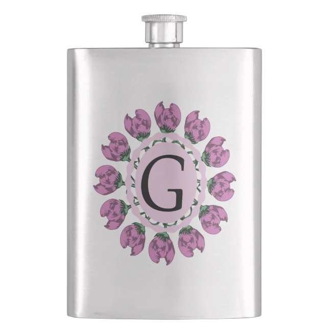 Hauptstadt Buchstabe G florale Monogramm Flachmann (Vorderseite)