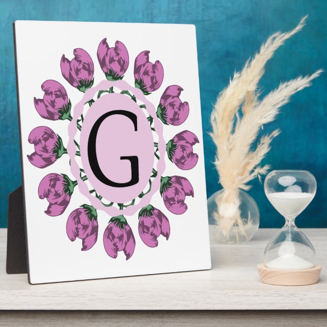Hauptstadt Buchstabe G florale Monogramm Fotoplatte (Seite)