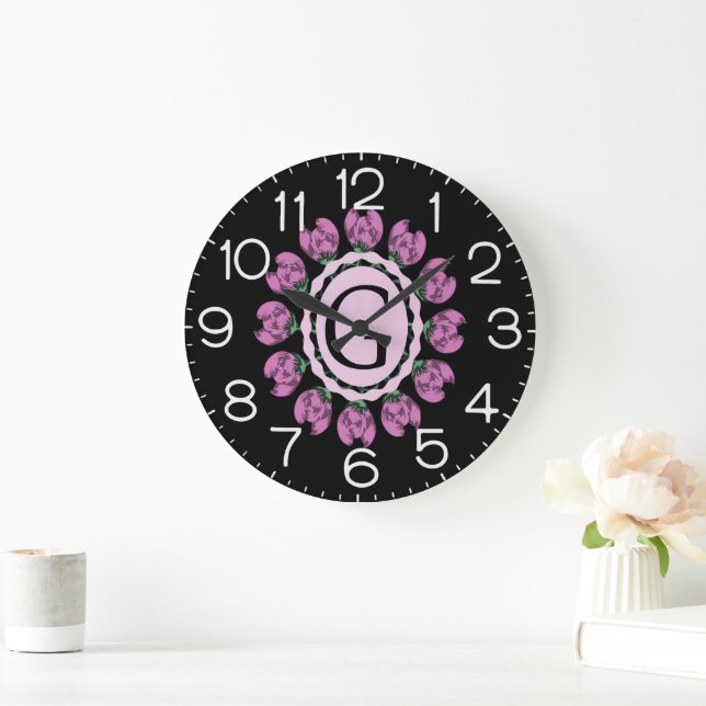 Hauptstadt Buchstabe G florale Monogramm Große Wanduhr (Zuhause)