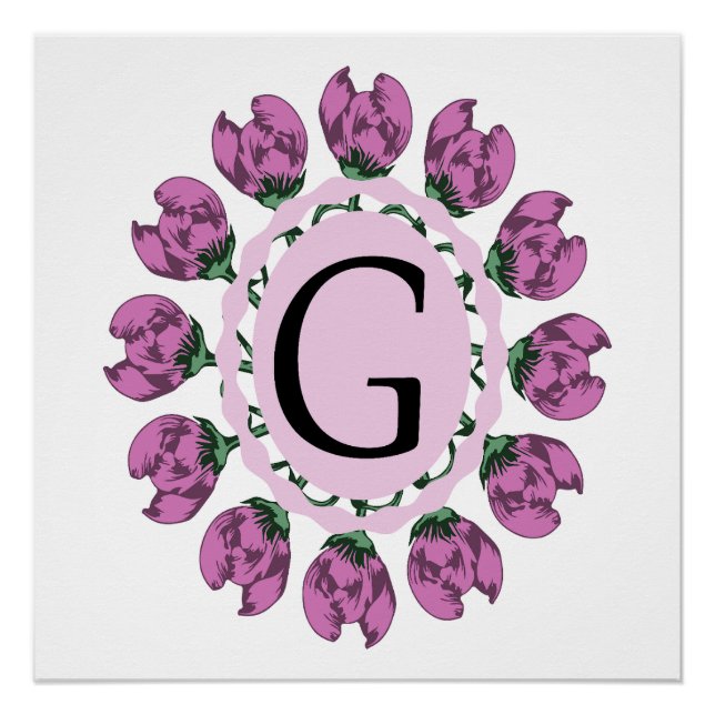 Hauptstadt Buchstabe G florale Monogramm Poster (Vorderseite)