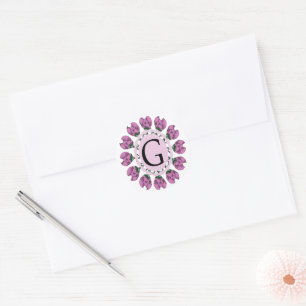 Hauptstadt Buchstabe G florale Monogramm Runder Aufkleber