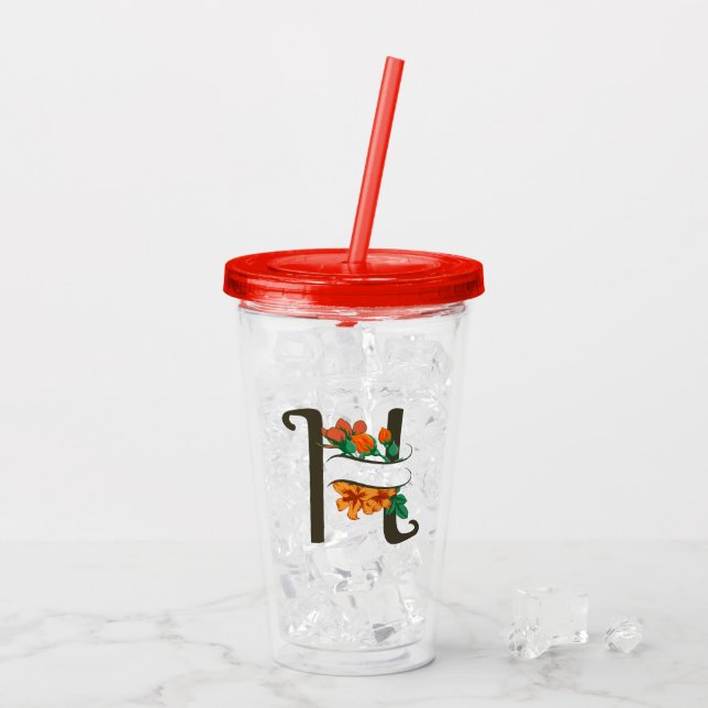 Hauptstadt H florale Monogramm Acryltrinkbecher (Rückseite Ice)