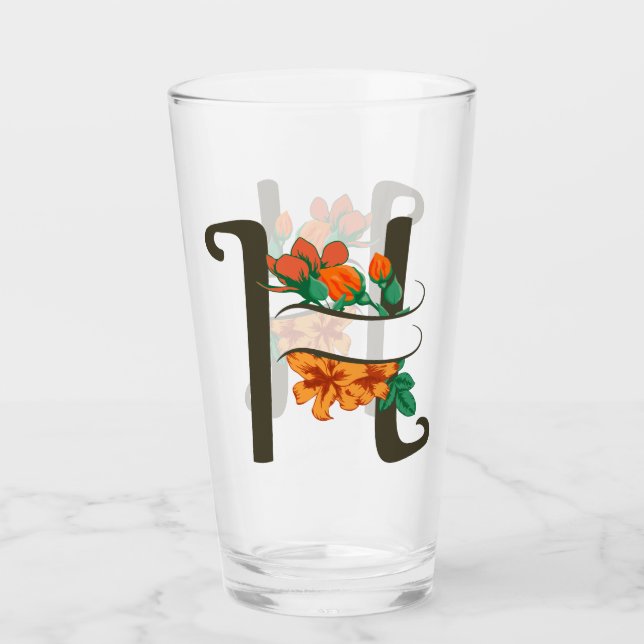 Hauptstadt H florale Monogramm Glas (Vorderseite)