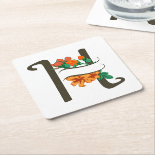 Hauptstadt H florale Monogramm Rechteckiger Pappuntersetzer