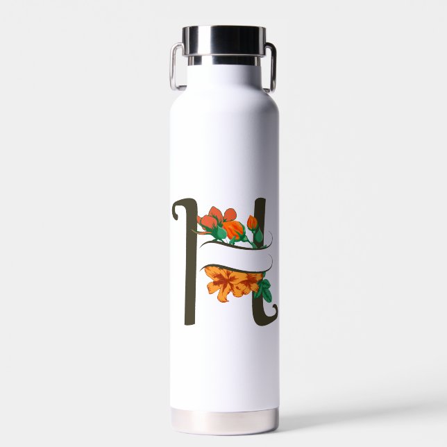 Hauptstadt H florale Monogramm Trinkflasche (Vorne)