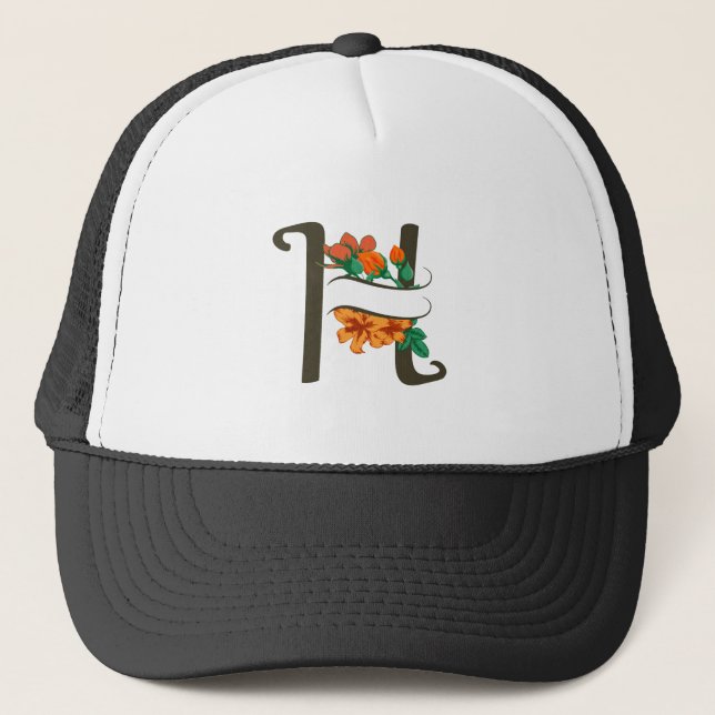 Hauptstadt H florale Monogramm Truckerkappe (Vorderseite)