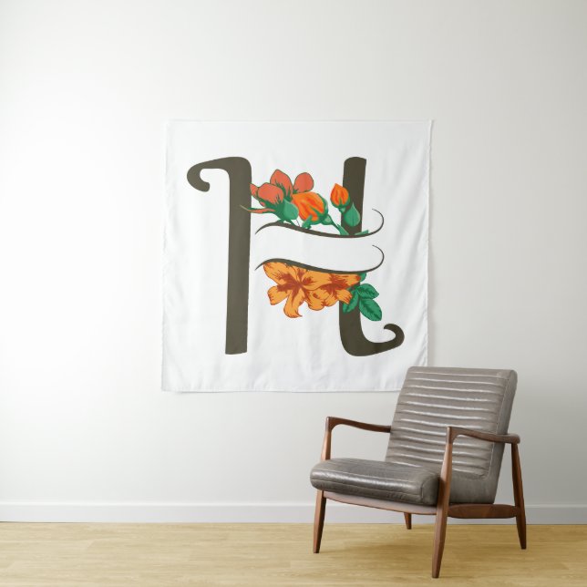 Hauptstadt H florale Monogramm Wandteppich (Beispiel)
