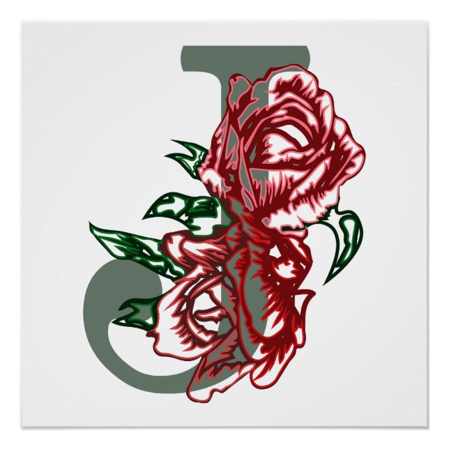 Hauptstadt J floral monogramm Poster (Vorderseite)