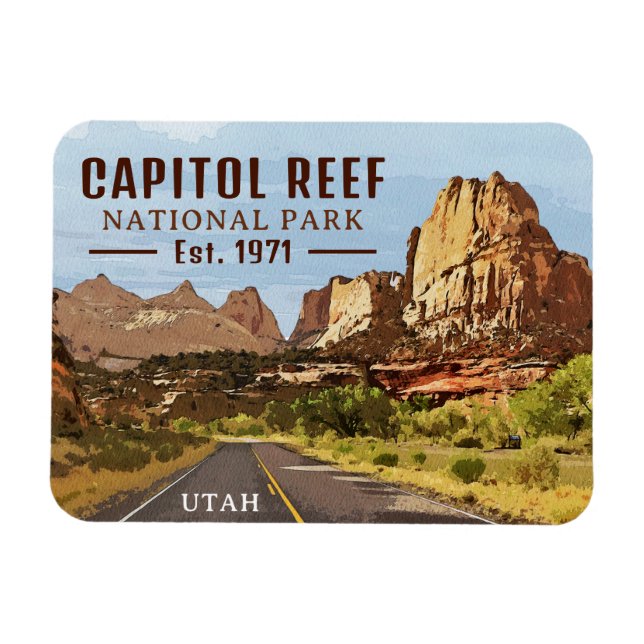 Hauptstadt Reef Nationalpark Utah Wüste Wasserfarb Magnet (Horizontal)