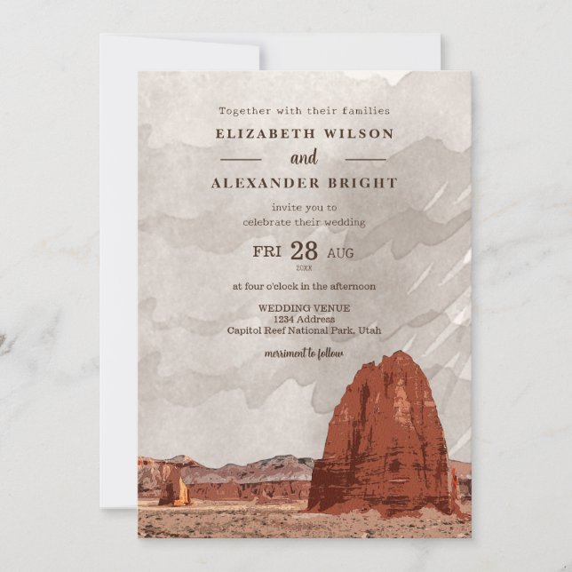Hauptstadt Riff NP Utah Kathedrale Tal Wasserfarbe Einladung (Vorderseite)