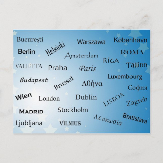 Hauptstädte der Europäischen Gewerkschaft Postkarte (Vorderseite)