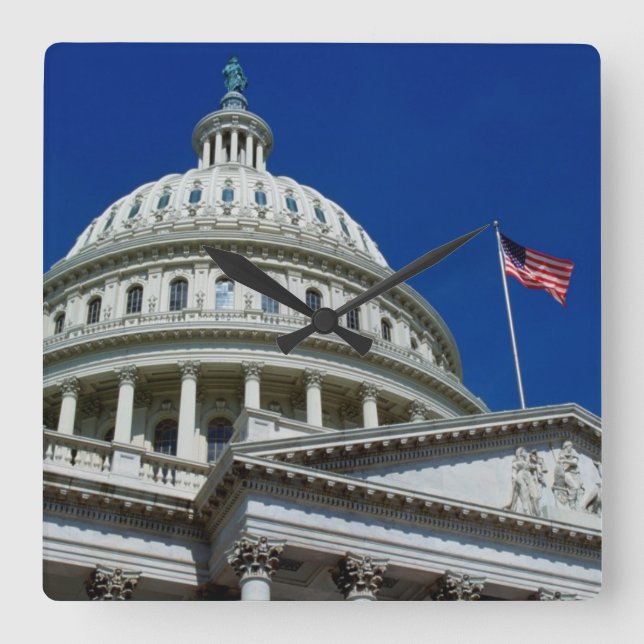 Hauptstadts-Gebäude, Washington, USA Quadratische Wanduhr (Vorderseite)