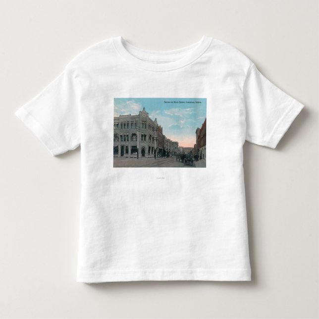 Hauptstraßen-Szene mit Pferdewagen und Kleinkind T-shirt (Vorderseite)