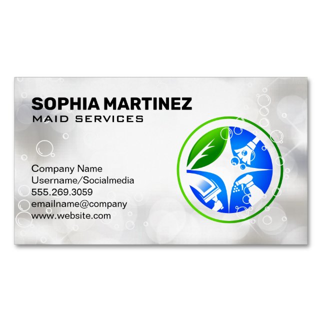 Hauptsymbole für die Reinigung | Seifenblasen Magnetische Visitenkarte (Vorderseite)