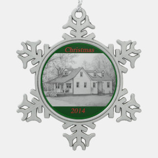 Haus 2 schneeflocken Zinn-Ornament