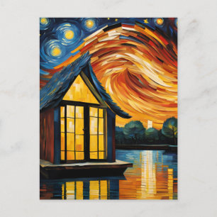 Haus auf dem Fluss Van Gogh AI Postkarte