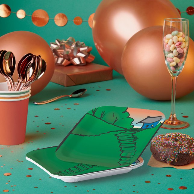 Haus auf einem grünen Hügel Pappteller (Von Creator hochgeladen)