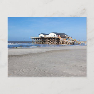 Haus auf Pfählen am Strand von St. Peter Ording Postkarte