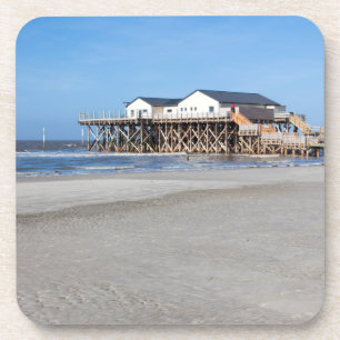Haus auf Pfählen am Strand von St. Peter Ording Untersetzer