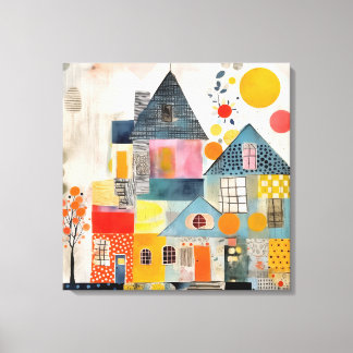 Haus aus einer Collage von Stücken und Texturen Leinwanddruck