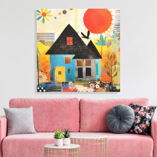 Haus aus einer Collage von Stücken und Texturen Leinwanddruck