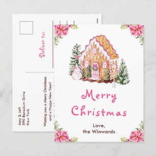 Haus aus Lebkuchen Pink Frohe Weihnachten