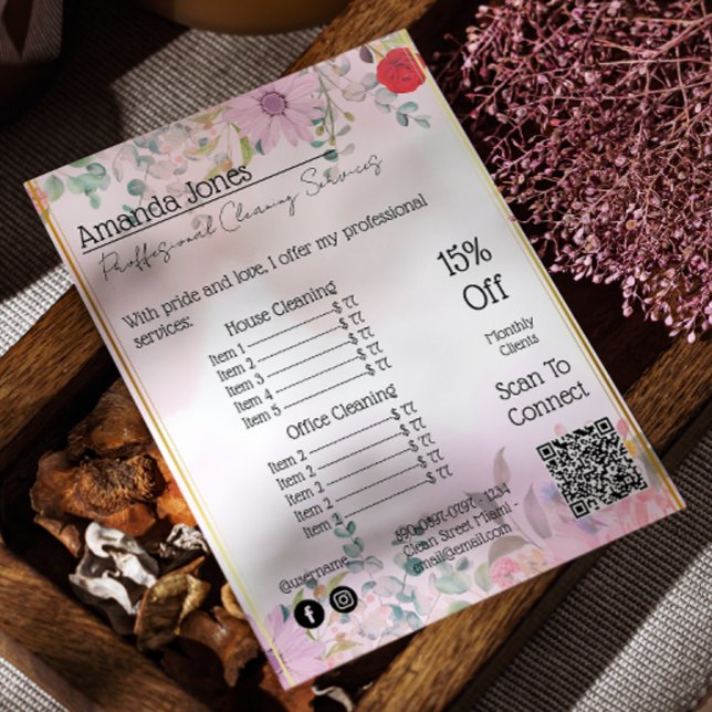 Haus Behaltend Zimmerpreis Blumenkode Flyer (House Keeping Maid Price Floral Qr Code Flyer)