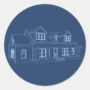 Haus: Blue Print Zeichne: Runder Aufkleber