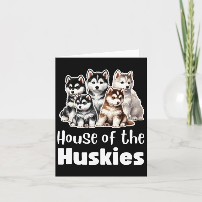 Haus der Huskies Niedliche Wasserfarbe Welpe Huski Karte (Vorderseite)
