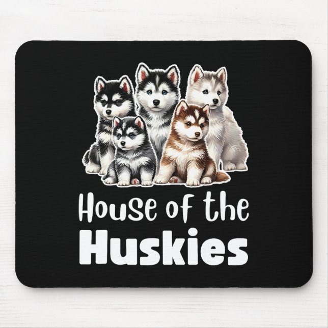 Haus der Huskies Niedliche Wasserfarbe Welpe Huski Mousepad (Vorne)