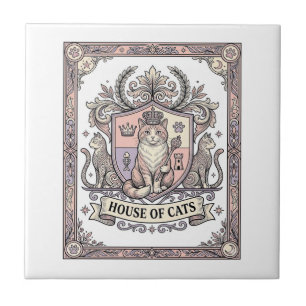 Haus der Katzen Katzen Heraldik Wappen Vintage Fliese
