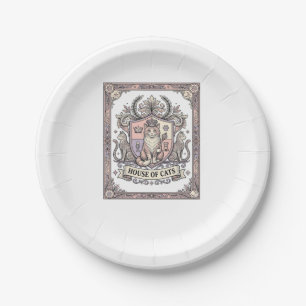 Haus der Katzen Katzen Heraldik Wappen Vintage Pappteller